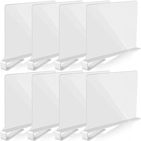 8 Pack Acrylic Shelf Divider for Closet, Wood Shelf Organizer, Multi-Functional Wood Closet Separator for Storage and Organization in Bedroom Kitchen and Office, No Installation Tool Required (White)