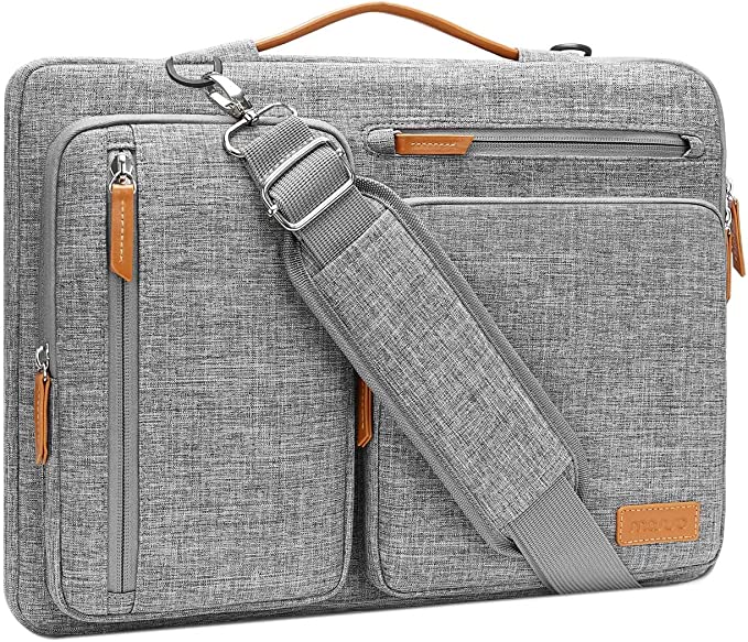 MOSISO 360 Protective Laptop Shoulder Bag, 15.6 inch Computer Bag Compatible with MacBook, HP, Dell, Lenovo, Asus Notebook, 15 inch Side Open Messenger Bag with 4 Zipper Pockets & Handle & Belt, Gray