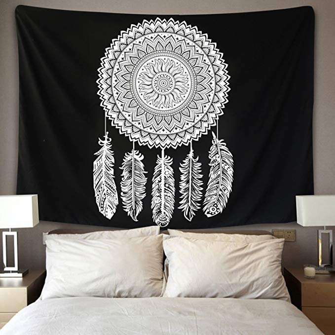 Dreamcatcher Tapestry Black White Mandala Tapestry Wall Hanging Flower Wall Tapestry Indian Bohemian Hippie Tapestry Wall Art for Living Room Bedroom Dorm Decor