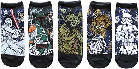 Star Wars Starry Night Vader Fett Yoda Juniors/Womens 5 Pack Ankle Socks Size 4-10