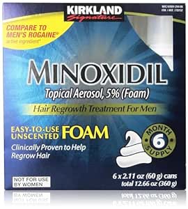 Kirkland Signature Hair Regrowth Treatment Minoxidil Foam for Men, 2.11 oz, 6 Count (6 Month Supply)