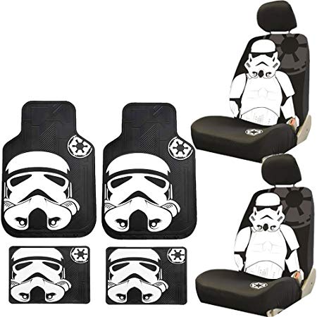 8PC Star Wars Stormtrooper Seat Covers Front & Rear Rubber Floor Mats Universal