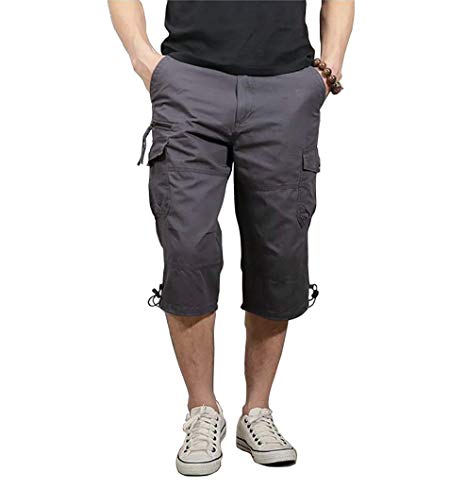 Kolongvangie Men's 3/4 Capri Shorts Below Knee Cotton Stretchy Cargo Long Inseam Shorts with Multi Pockets (No Belt)