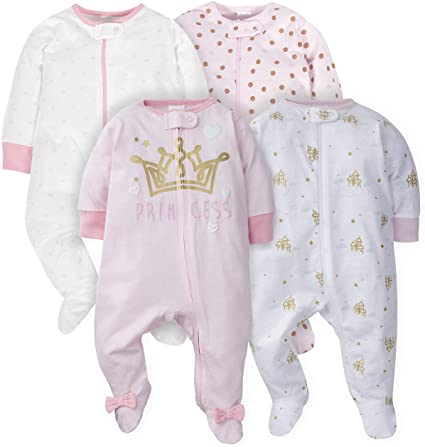 Gerber Baby Girls' 4 Pack Sleep N' Play Footie