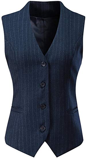 Foucome Women's Pinstripe Formal Casual Suit Slim Fit Button Down Vest Waistcoat