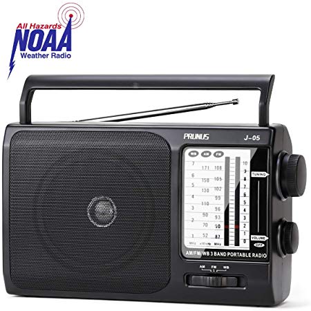 J-05 Transistor Radio Battery Operated AM FM Radio with Excellent Reception, Portable Weather NOAA Radio Powered by 3X D Cell Batteries or AC Power for Household and Outdoor by PRUNUS