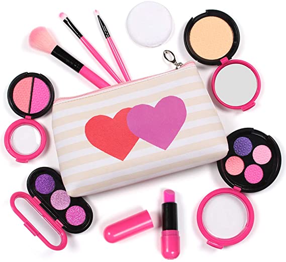 AMOSTING Kids Makeup Set for Girls - Pretend Makeup Kit Toys with Cosmetic Bag，perfect toys for 3 4 5 6 7 years old girls.