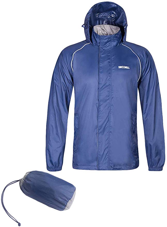 SWISSWELL Mens Waterproof Rain Jacket Front-Zip Hooded Lightweight Wind Resistant Outwear