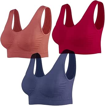 Lemef 3-Pack Seamless Sports Bra Wirefree Yoga Bra with Removable Pads for Women