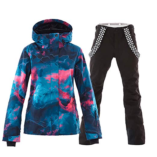 Mous One Women's Waterproof Ski Jacket Colorful Snowboard Jacket and Bib Pant Suit