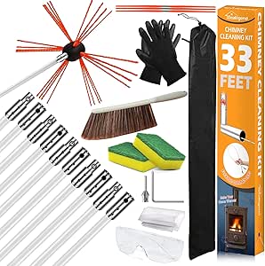 Sealegend 33 Feet Chimney Cleaning Kit Chimney Brush, Chimney Sweep Kit and Chimney Cleaning Logs Fireplace Tools Set with 10 Flexible Rods