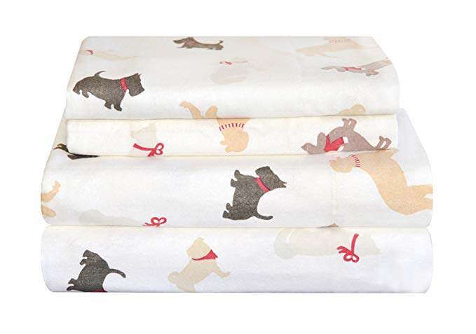 Pointehaven Heavy Weight Flannel Sheet Set, Twin X-Large, Winter Dogs