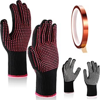 4 Pieces Heat Resistant Glove with Silicone Bumps 1 Roll Heat-resistant Adhesive Tape Heat Proof Gloves