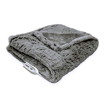 Serta Faux Fur Reversible Electric Heated Throw Blanket