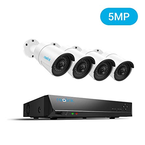 REOLINK 8 Channel 5MP PoE Home Security Camera System, 4 Weatherproof 5-Megapixel Surveillance IP Camera 2560x1920, 5MP NVR without HDD, 100ft Night Vision RLK8-410B4-NHD-5MP