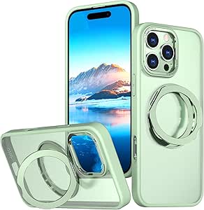 Mangix for iPhone 16 Pro Max Case,360° Rotatable & Invisible Magnetic Ring Stand Compatible with MagSafe, Anti-Fingerprint Protective Cover Translucent Back for iPhone 16 ProMax Case (Avocado)