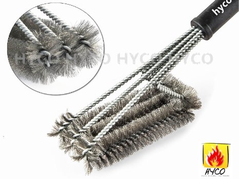 Hyco BBQ Grill Brush S1831 Barbecue Grill Cleaner - 3 Stainless Steel Brushes in 1 - Perfect for Char-Broil, Weber, Porcelain and Infrared Grills