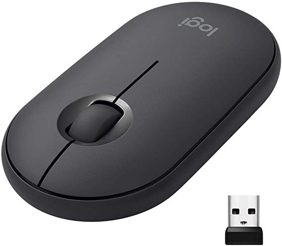 Logitech Pebble M350 Wireless Mouse with Bluetooth or 2.4 GHz Receiver, Silent, Slim Computer Mouse with Quiet Click for Laptop, Notebook, PC and Mac, Graphite