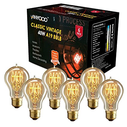 ANYQOO Edison Vintage Bulbs Holiday Lamp Chandelier Antique (E26/E27) 40W Pack of 6