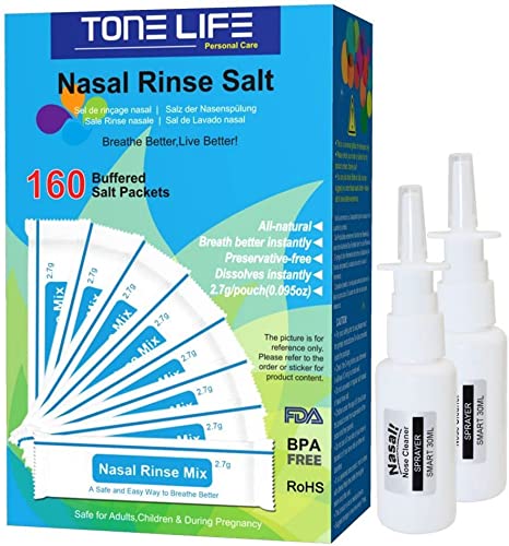 160 Refills Nasal Rinse Mix   2 Nasal Sprayer - Neti Pot Salt, Nasal Rinse Salt, Sinus Rinse Salt, Nose Wash Sachets 【NO Nasal Wash Bottle】