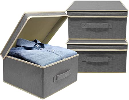 Sorbus Storage Bin Boxes with Lids - Fabric Baskets for Shelves, Closet, Home Office, Clothing, Kid Toys, and more, Set of 3 (Gray)