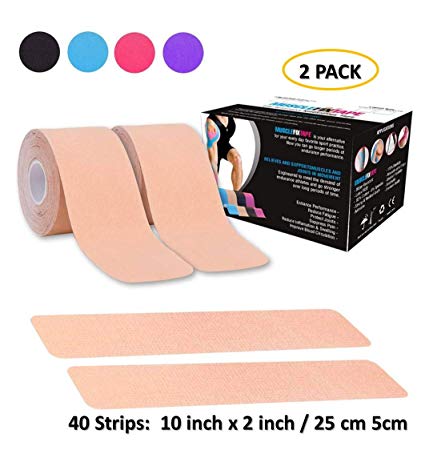 Kinesiology Recovery Tape Precut Roll - Sports Athletic Injury Therapy Support - Elastic Breathable Cotton Water Resistant Strong Adhesive - Tendon Joint Ligament Muscle Pain Relief