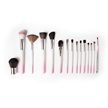 Vanity Planet Palette 15 Piece Professional Makeup Brush Set, White/Pink