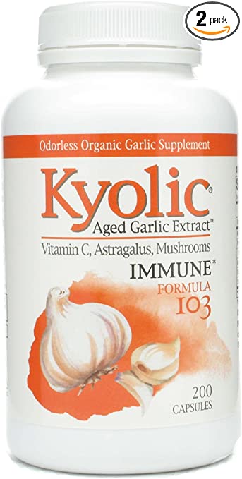 Kyolic - Formula 103 Aged Garlic Extract With Vitamin C, Astragalus, Mushrooms - 200 Capsules, 2 Pack