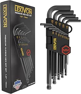 LEXIVON Allen Wrench Set, 13-Piece Premium Metric Hex Keys, L-Shaped Long Arm Ball End Design, Industrial-Grade S2 Alloy Steel (LX-130H-MM)