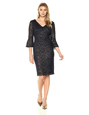 Alex Evenings Women's Short Shift Dress W/Bell Sleeves (Petite and Regular Sizes)