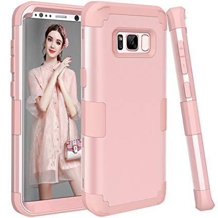 Samsung Galaxy S8 Case, Hocase Shockproof Full-Body Protection Silicone Rubber Bumper Hard Shell Hybrid Protective Phone Case w/ Raised Edges for Samsung Galaxy S8 (2017) - Rose Gold Pink