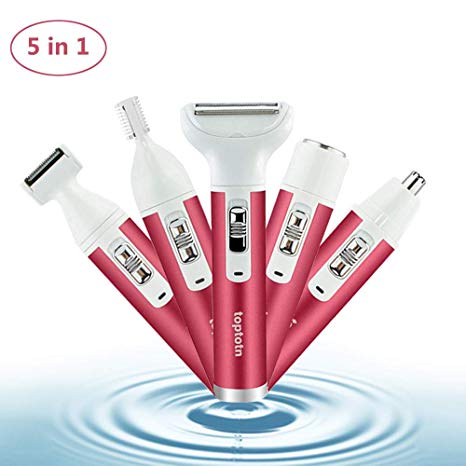Hair Remover Lady Shaver Rechargeable USB Charging 5 in 1 Nose Eyebrow Trimmer Body Waterproof Bikini Facial Hair Removal for Women (Pink)