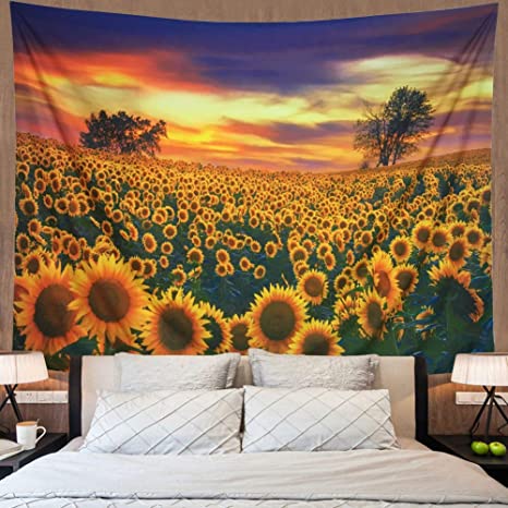 Amonercvita Sunflower Tapestry Yellow Sunflower Field Wall Tapestry Sunflower Ocean Wall Hanging Boho Landscape Tapestry Plant Printed Tapestry Flower Floral Tapestry for College Student Dorm Decor