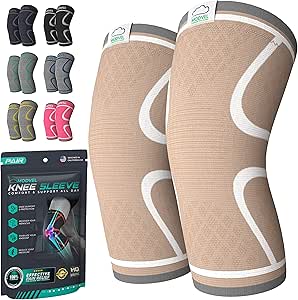 MODVEL 2 Pack Knee Braces for Men & Women Knee Compression Sleeves for Weightlifting - Knee Brace for Plus Size and Joint Pain