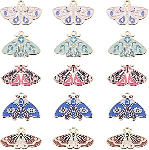 SUNNYCLUE 20PCS 5 STYLES Moth Charms Gothic Charms Bulk Enamel Butterfly Halloween Alloy Metal Animal Insect Lucky Charms Bulk for Jewelry Making Charms Diy Earrings Bracelet Necklace Craft Supplies