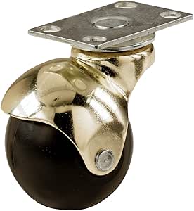 Shepherd Hardware 9353 1-5/8-Inch Office Chair Plate Caster, Bright Brass Hooded Ball, 2-Pack