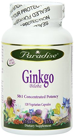 Paradise Herbs Ginkgo Biloba 50:1 24% and 6% Vegetarian Capsules, 120 Count