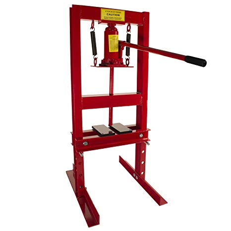Dragway Tools 6-Ton Hydraulic Shop Floor Press with Press Plates and H Frame is Ideal for Gears and Bearings