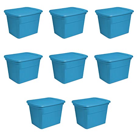 Sterilite 17314308 18 gallon/68 Liter Tote, Blue Aquarium, 8-Pack