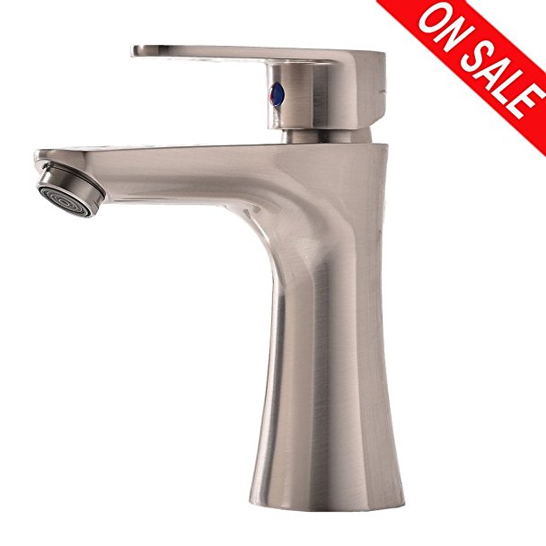 SOTTAE Modern Commercial One Handle Low Arc Lavatory Vessel Sink Bathroom Faucet,Mixer Tap Brushed Nickel