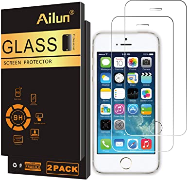 Ailun Screen Protector Compatible iPhone 5S iPhone Se iPhone 5 iPhone 5C 2 Pack 2.5D Edge Tempered Glass Compatible iPhone 5 5S 5C Se Anti-Scratch Case Friendly Siania Retail Package