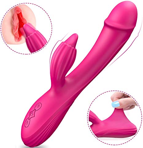 G Spot Vibrator - Sexy Slave Ava Clitoral Stimulator with Tongue Tickler, 7 Vibration Silicone Waterproof Rabbit Vibrator, Sex Toys for Women, Rose Pink