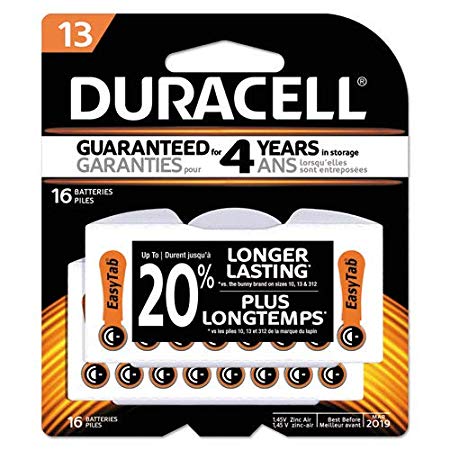 Duracell DA13B16ZM09 Button Cell Hearing Aid Battery #13, 16/Pk