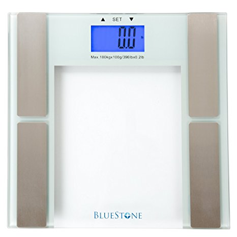 Digital Body Fat Bathroom Scale, Battery Operated Cordless Large LCD Display for Health and Fitness Tracking Scale by Bluestone- Tempered Glass