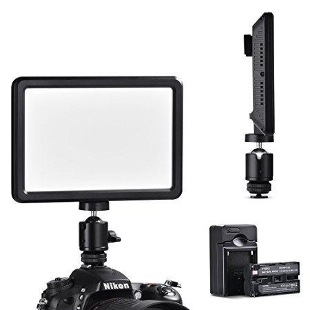TYCKA Camera Ultra-thin Portable 104 Led Video Light with 2200mAh Battery, 16w Stepless Dimmable Lamp lighting Panel, 3000k-6000k, with Battery Charger, 1/4 Screw, No Ghosting, No Glaring, for DSLR DV