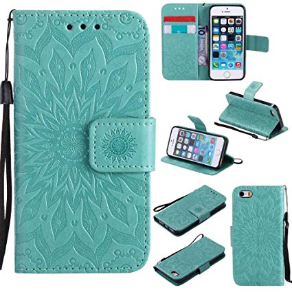 iPhone 5s SE Case, KKEIKO® iPhone 5 / iPhone 5s / iPhone SE Flip Leather Case [with Free Tempered Glass Screen Protector], Shockproof Bumper Cover and Premium Wallet Case for Apple iPhone 5 / iPhone 5s / iPhone SE (Flower)