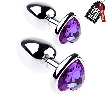 Love FIRE OV TWO PACK Heart Shape Stainless Steel Jeweled AnAl-Plug Fetish AnAl-Butt Toy Jewelry Stainless Steel Chrome Plated Fantasy Sex Restraints Bondage / 3D Acrylic Diamond Jewelry AnAl-Plug