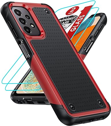 LeYi for Samsung Galaxy A32 5G Case, Galaxy A13/ A32/ A23 5G 4G/ A04S Case with 2 Pack Tempered Glass Screen Protectors, Shockproof Hard PC Back & Soft Bumper Resilient Case for Samsung A32 5G, Red