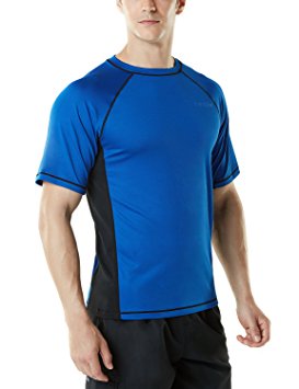 Tesla Men's UPF 50 Swim Shirt Loose-Fit Swim Tee Rashguard Top MSS01