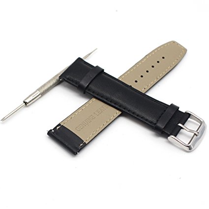 Rerii Leather Watch Strap with Pins, 22mm - Black